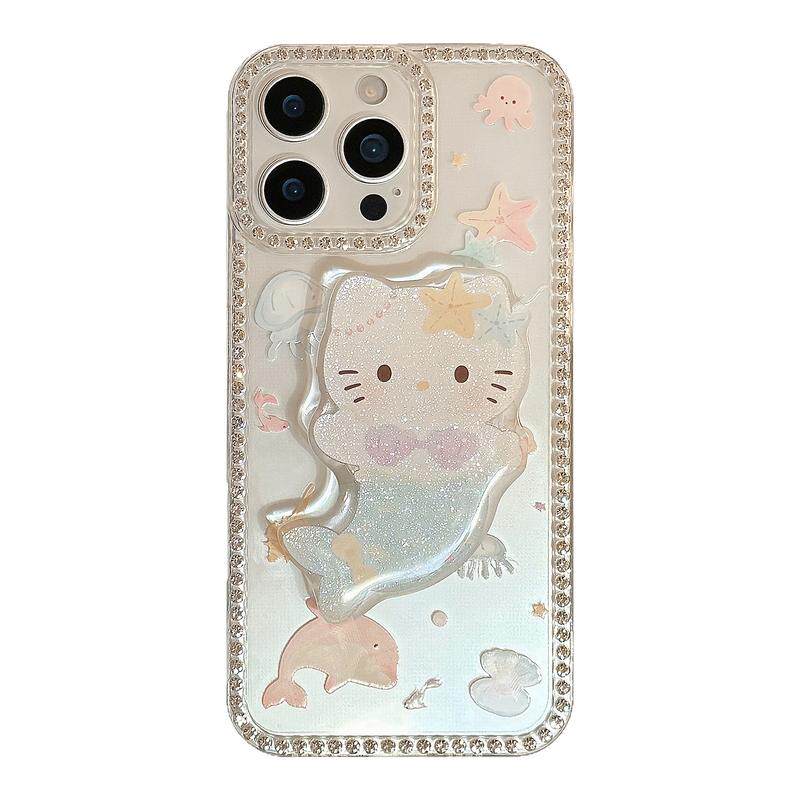 夏日海洋美人鱼猫咪适用iPhone16promax手机壳17PRO苹果15pro闪粉hellokitty支架14plus防摔13少女心12卡通11