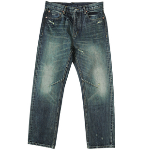 赤耳丹宁重工水洗弯刀剪裁靛蓝美式复古直筒牛仔裤MBBCAR窄幅701