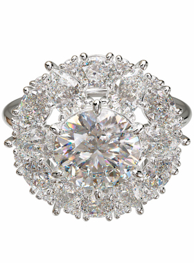 18K金圆形主石双层繁花群镶戒指