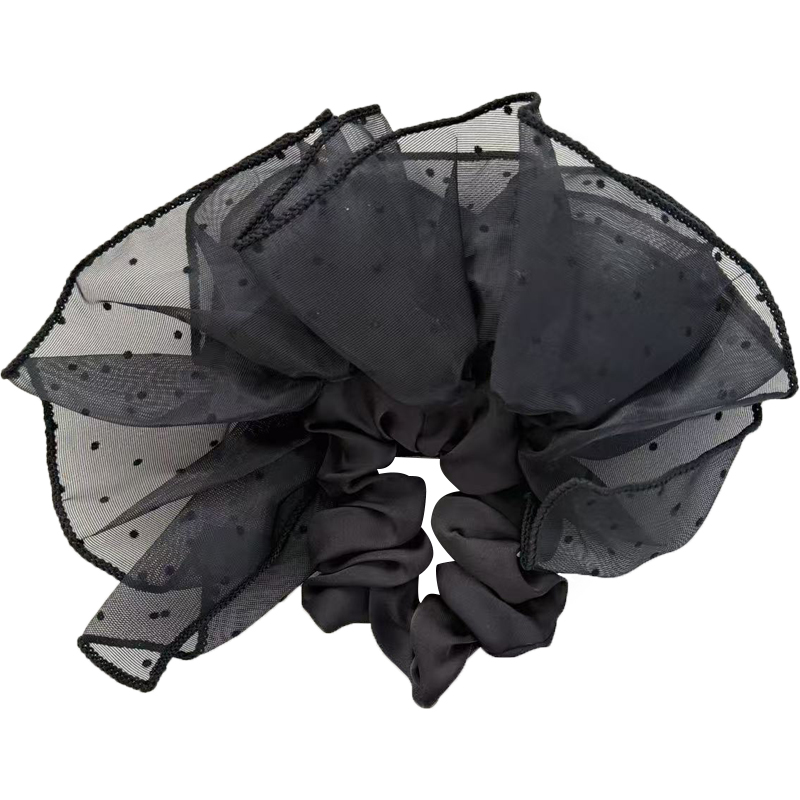 韩系波点网纱裙摆发圈夏季2025新款超仙扎丸子头马尾头花发绳发饰