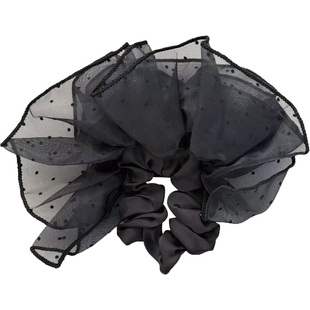 韩系波点网纱裙摆发圈夏季2025新款超仙扎丸子头马尾头花发绳发饰