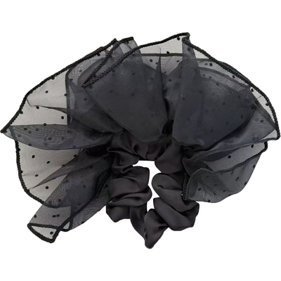 韩系波点网纱裙摆发圈夏季2025新款超仙扎丸子头马尾头花发绳发饰