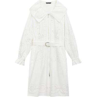 播 bo 商场同款白色翻领外套女2024夏中长款收腰衣服BDR2WD2920