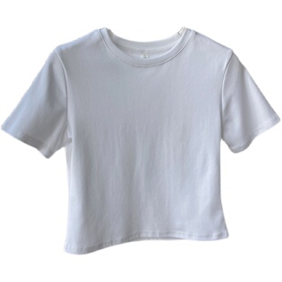 显高显瘦白色短袖t恤女修身短款圆领打底衫百搭休闲体桖棉质上衣