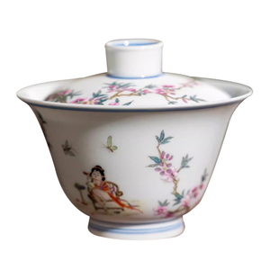 富玉窑「桃之夭夭」景德镇陶瓷女士盖碗茶杯单个高档泡茶长辈送礼