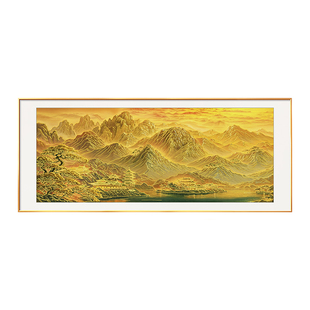 金山画靠山图客厅沙发背景墙装饰画日照金山挂画立体浮雕鎏金壁画