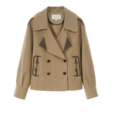 SOMSOM/索玛卡其色工装风衣女春秋季双排扣西装领英伦风长袖外套