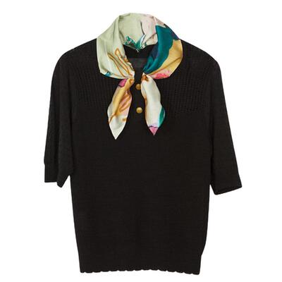 谜底套头针织上衣短袖女迪木尔风复古可拆卸丝巾领毛衫241MZ0348