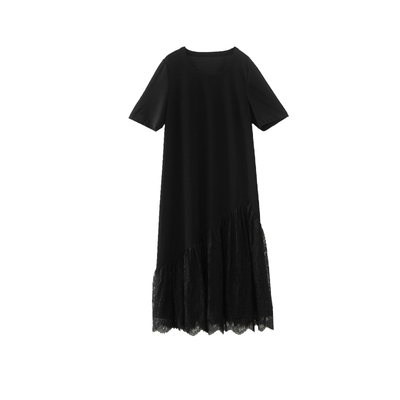 美丽客栈新款针织短袖圆领长裙夏