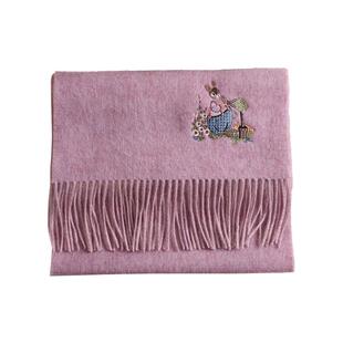 少见粉紫色「自然系生活」~100%澳洲羊毛围巾流苏卡通冬季女高级