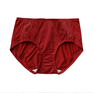 内敛酒红色蕾丝牛奶丝内裤女2026新款春夏中腰三角100%桑蚕丝底裆