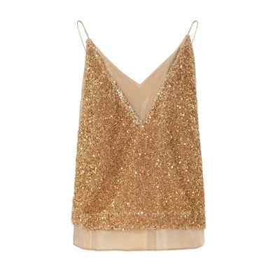 LYNEE 假两件V领重工亮片优雅吊带上衣女内搭外穿2025早秋新款