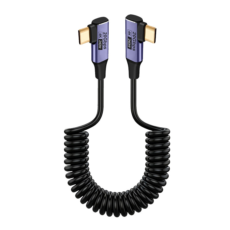 双头Typec数据线弹簧伸缩柔软全功能侧弯PD240W快充20G高速4K高清USB3.2Gen2电脑手机显示器CTOC一线通投屏线