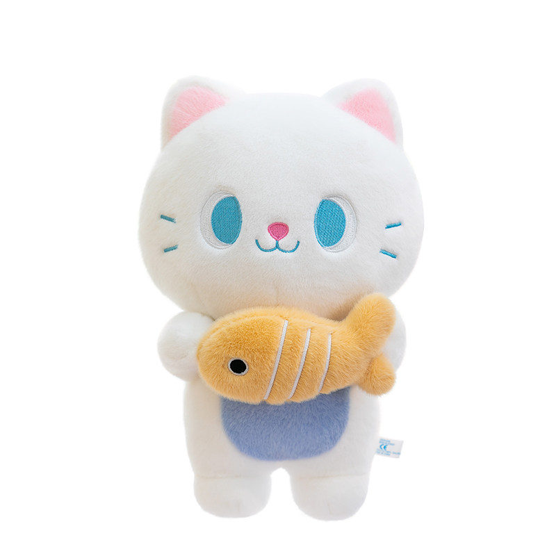 治愈可爱猫咪抱鱼PP棉毛绒公仔