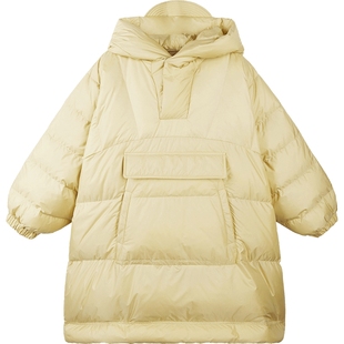 蓬马大童羽绒服套头中长款纯色连帽秋冬装男女儿童pomme de terre