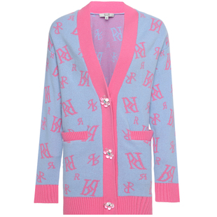 Ruco Line如卡莱新款拼色V领羊毛针织开衫外套商场同款