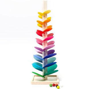 ins音乐树玩具实木质轨道滚珠宝宝启蒙益智积木彩虹色花瓣智慧树