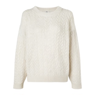 马登可拆卸绞花毛衣复古奶油白慵懒麻花毛衣圆领针织衫背心冬季女