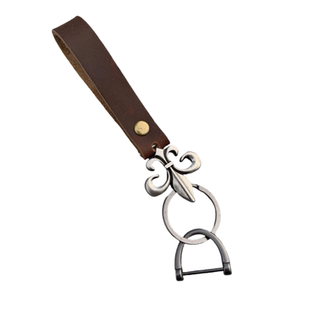 ironworks原创牛皮花十字架汽车钥匙扣马蹄扣复古手绳圈环设计感