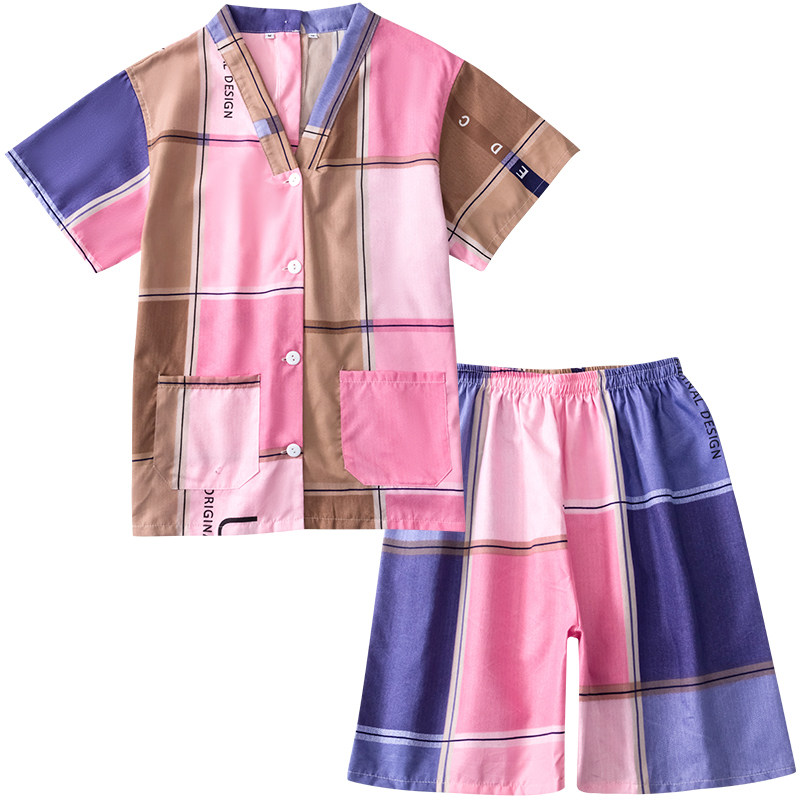 和风 格子艾灸服前后开衫开扣理疗专用刮痧针灸按摩服开背男女款