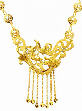 镀24K仿真金龙凤呈祥新娘项链女