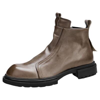 靴子男士秋冬季真皮拉链厚底短靴休闲高帮马丁靴时尚百搭切尔西靴