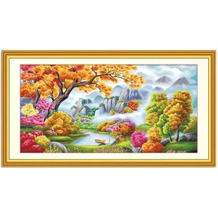 世外桃源2026新款自己手工刺绣十字绣线绣高端大气客厅风景山水画
