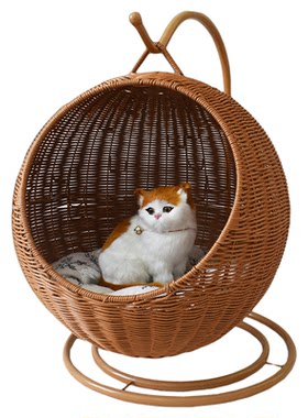猫咪狗狗铁架+仿藤pp吊篮猫窝