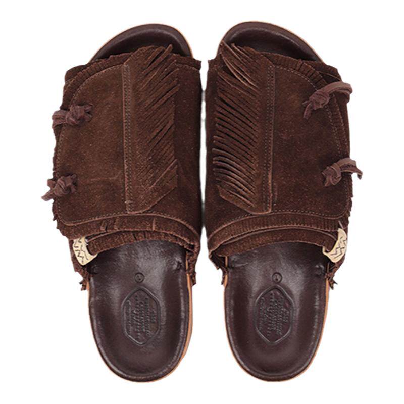 visvim uncle gui CHRISTO夏季新款流苏牛皮增高透气反绒皮拖潮潮
