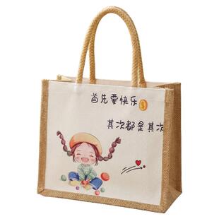 上班族杂物手提袋时尚外出麻布袋子防水便当袋手提包小帆布袋定制