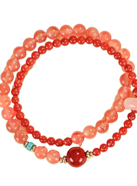 杭州灵隐天然南红玛瑙双圈手串