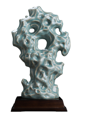 汝窑陶瓷太湖石山水禅意摆件