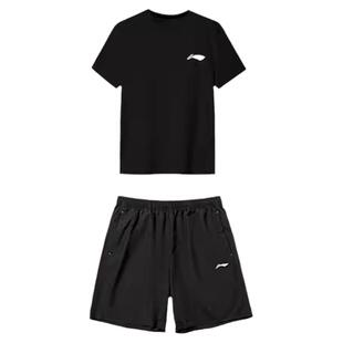 李宁速干衣女套装短袖短裤两件套夏季羽毛球服瑜伽健身跑步运动装