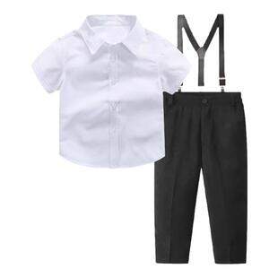 儿童合唱演出服男礼服套装花童纯棉背带裤白衬衫黑西裤主持人朗诵