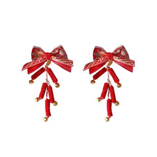 新年儿童发饰红色发夹中国风蝴蝶结流苏发卡夹子过年鸭嘴夹女头饰