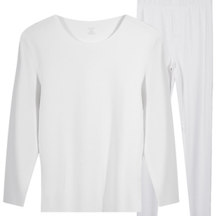 花花公子纯白色双面绒保暖内衣男士无痕加绒加厚秋衣秋裤套装女冬