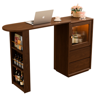 家逸可伸缩实木吧台桌家用小户型阳台客厅隔断岛台书桌餐边柜一体