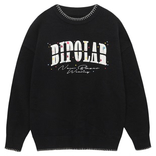 BIPOLAR彩色波点圆领毛衣针织衫美式高街复古重磅春秋上衣国潮牌