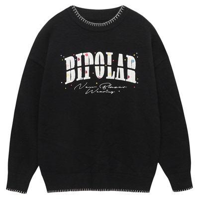 BIPOLAR彩色波点圆领毛衣