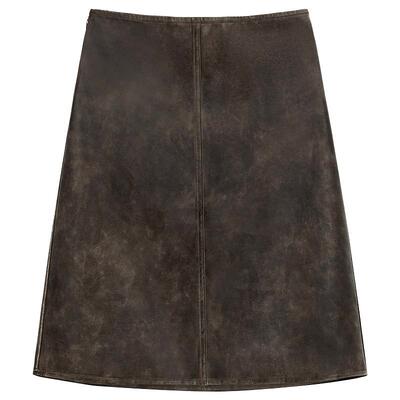 COCOBELLA手工擦色PU皮半身裙