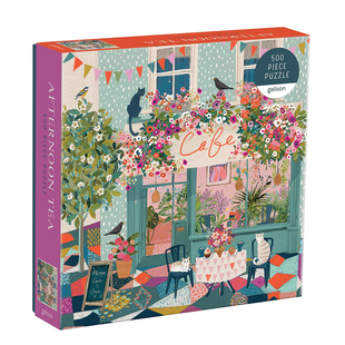 Galison拼图正版《下午茶》小黑猫咪500片成人版送小女生节日礼物