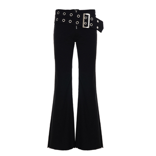 FUNOFF美式复古黑色腰带拉链低腰牛仔裤2026春轻亚宽松微喇休闲裤