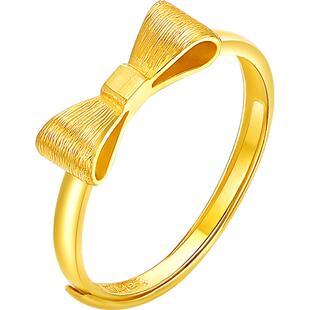 赛菲尔黄金戒指足金999.9黄金蝴蝶结戒指简约时尚素金女款送礼