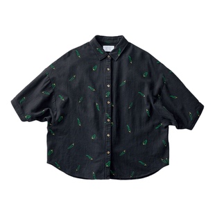 秋季新品 桑妮库拉/Sunny clouds棉麻青椒印花蝙蝠袖衬衫短袖上衣