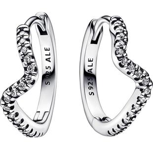 Pandora潘多拉闪耀波浪耳圈耳环简约小众设计礼物