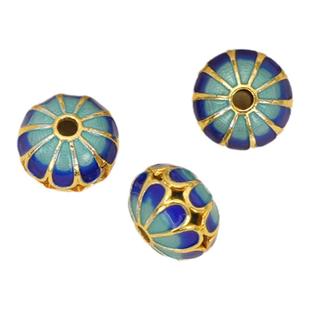 保色18K哑金景泰蓝烧蓝珐琅彩圆珠隔珠diy花球手链手串蓝饰品配件