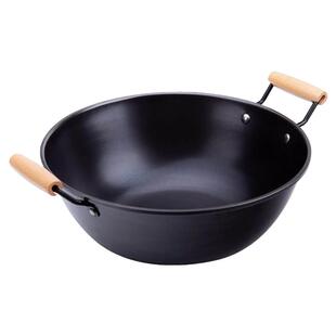 家用老式双耳炒菜铁锅平底加厚深无涂层大号小号炖锅电磁炉燃气灶