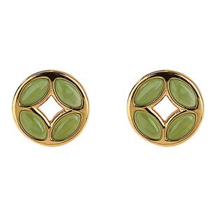 轻奢高级感s925纯银碧玉精致小钱币耳钉气质百搭旺财玄学耳饰女款