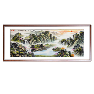 旭日东升国画山水画手绘中式客厅挂画沙发背景墙办公室书房装饰画