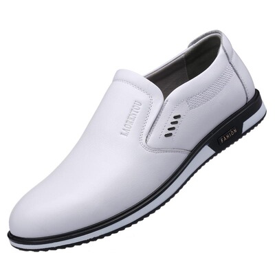 老人头男士真皮商务休闲小白鞋男